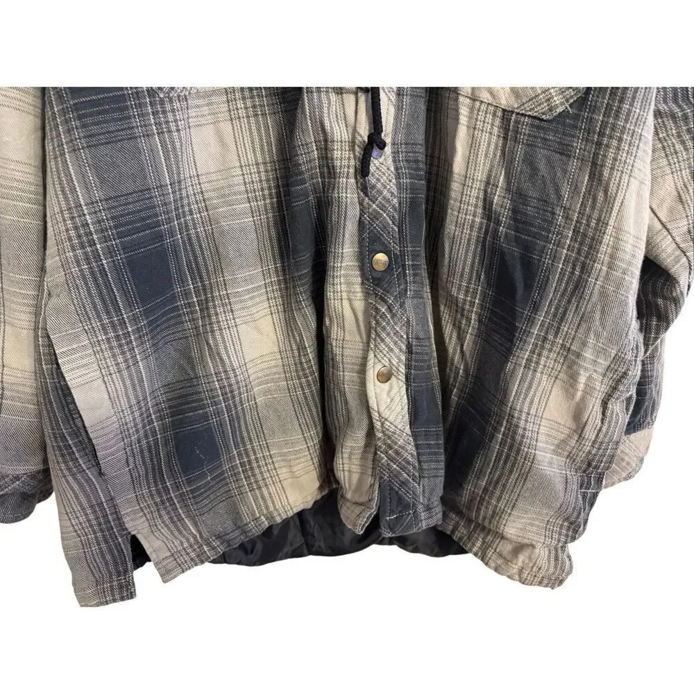 Dickies Relaxed Fit Flannel Hooded Shirt Jacket Black Gray Plaid Pattern 2XL
